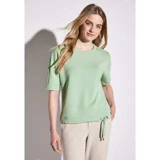 Sweatshirt STREET ONE, Damen, Gr. 34, grün (milky grün), Sweatware, Obermaterial: 46% Modal, 46% Polyester, 8% Elasthan, unifarben, regular fit taillenbedeckt, Rundhals, Sweatshirts Sweatshirt, mit Tunnelzug am Saum