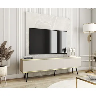 Modularer TV-Schrank Blum Oro Beige 175 mit schwarzen Beinen – Selbstmontage, moderner modischer Stil – funktionale Wohnzimmermöbel – Lieferung per Kurier – aus Sicherheitsgründen bitte an der Wand montieren - Beige