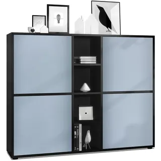 Vladon Highboard Cuba Türen in Denim matt , Holzwerkstoff , 130.5x105.5x35.5 cm , Kleinmöbel, Kommoden, Highboards