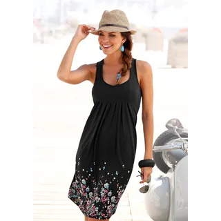 Strandkleid BEACHTIME BY LASCANA "mit Blumenprint am Saum, lockeres Hängerchenkleid mit Zierfalten", Damen, Gr. 46, N-Gr, schwarz, Jersey, Obermaterial: 100% Viskose, bedruckt, figurumspielend kniefrei, Rundhals, Kleider Strandkleid, Leichtes Sommerkleid aus Viskose, Jerseykleid, A-Linien-Kleid, casual, Topseller