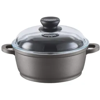 Berndes BONANZA Induction Kochtopf mit Glasdeckel, inkl. Silikon-Thermogriffe, 20 cm, robuster Aluguss, Antihaftversiegelung, Induktion, Schwarz