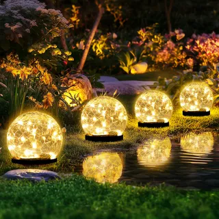 GIGALUMI 4 Stück solarlampen für außen garten Craquelé-Glas Warmweiß | Gartendeko für Draußen Wetterfest, Wasserdicht Solarleuchten Garten für den Außenbereich, für Weg, Terrasse, Hofweg