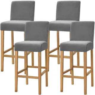 Dimatic Samt Plüsch Stuhl Abdeckung Theke Pub Bar Hocker Stuhl Slipcover für Esszimmer Cafe Barhocker Slipcover Möbelschutz Anti-Rutsch-Bezug mit elastischem Boden, 4er Set, Grau