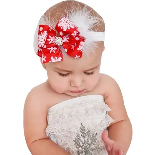 EROSPA® Stirnband/Kopfband für Babys/Kleinkinder - XMAS/Weihnachten/Christmas - Haarband mit großer Schleife - Mädchen - Rot/Weiß