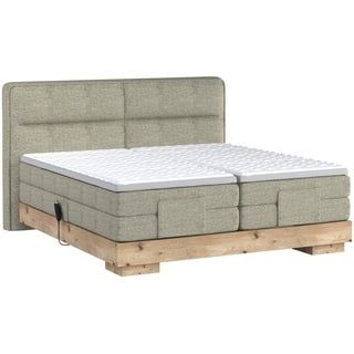 Valnatura Boxspringbett , Eichefarben, Olivgrün , Textil , Eiche , massiv , H2 , 7-Zonen , 160x200 cm , Fsc, Reach, Made in EU, Oeko-Tex® Standard 100 , gepolstertes Kopfteil, Stoffauswahl, Topper geteilt, in verschiedenen Größen erhältlich, Matratze in verschiedenen Härtegraden erhältlich , Holzmöbel, Holzbetten, Boxspringbetten Holz