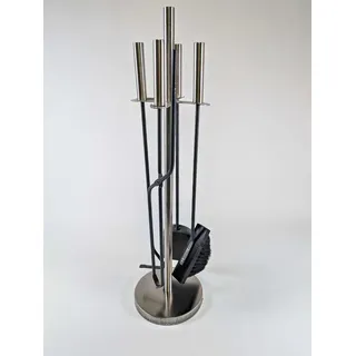 Stilvolles 4-teiliges Kaminbesteck Edelstahl+Grau