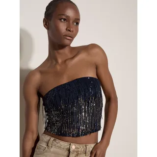 Paillettenshirt APRICOT "Bandeau-Crop-Top" Gr. 34, blau (navy), Tops, Damen, XS (34), Strick, Obermaterial: 95% Polyester PES. 5% Elasthan EL., gemustert, Paillettenshirt