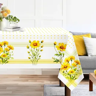 Arquiel Tischdecke für Frühling und Sommer, 152,4 x 305,6 cm, wasserdicht, Gänseblümchen, waschbar, schmutzabweisend, Stoff, Tischdecke für Party, Picknick, Abendessen, Dekoration (Daisy), 152,4 x 305
