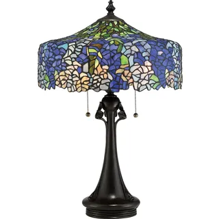 Premium Tischleuchte Tiffany Stil h:69cm Zugschalter Blau Grün florale Lampe