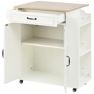 Modfu Küchenrollwagen 66x40x90cm MDF mit Klappplatte, Schublade, Schrank & 4 Rollen , Weiß , Holzwerkstoff , 66x90x38 cm , Küchen, Küchenmöbel, Kücheninseln