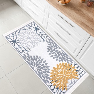 Fashion4Home Teppich Kurzflor - Boho Kelim Teppich, Wohnzimmerteppich, Schlafzimmer und Küchenteppich, Teppich Läufer, Flur Teppich, Kinderzimmerteppich Orient-Blau-Gold, Grüße: 50x80 cm