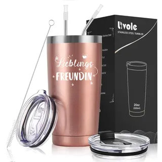 Livole Beste Freundin Geschenke - Lieblingsfreundin - Weihnachtsgeschenke für Beste Freundin, Frau, Geschenk für Freundinnen, Frauen, Sie, 20oz 600ml Edelstahl Coffee to go Becher, Weinglas