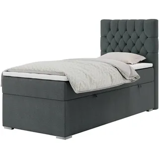 MKS Boxbett Pera 90/200 Dunkelgrau Struktur - H3 - Rechts Seite , Textil , H3 , Rechteckig , 90x200 cm , Schlafzimmer, Betten, Boxspringbetten