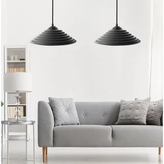 Opviq Stylish UFO Chandelier (2 Pieces), Black, Adjustable Height 50 cm | ABS & Polycarbonate, E27 Max 40W | Perfect for Industrial & Scandinavian Decor