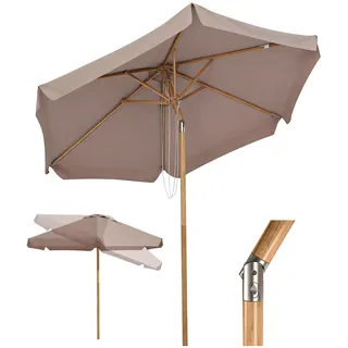 Sekey Sonnenschirm Balkon 200 cm Holzoptik mit Neigungswinkel (Aluminium-Drehgelenk), Eisenmast 38mm & 6 Stahlstreben, Doppel-Seilzug, Sonnenschirm Strand für Balkon Terrasse, UPF 50+ Sonnenschutz