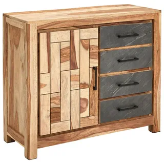 Livetastic Sideboard , Naturfarben , Metall , Sheesham,Mangoholz , massiv , Holz , 1 Fächer , 4 Schubladen , 100x85x40 cm , handgemacht , Holzmöbel, Kommoden Holz, Sideboards Holz
