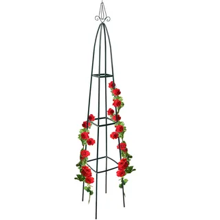 Relaxdays Rankturm Metall spitz 190 cm, Rankhilfe für Kletterpflanzen und Rosen, freistehende Ranksäule für Garten, grün, 35 x 35 x 192 cm