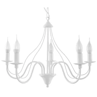 SOLLUX lighting Kronleuchter Hängelampe Hängeleuchte - Deckenlampe Stahl - 5 Flammig - LED Lampe Glühbirne - Weiß Minerwa