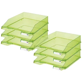 HAN Briefablage Klassik, 6 STÜCK, Moderne, transparente und stapelbare Ablage im frischen Design bis Format A4/C4, 1026-X-27, transparent-grün