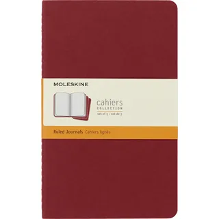 Moleskine Cahier Notizhefte (liniert, Large, Kartoneinband) 3-er-Set preiselbeerrot