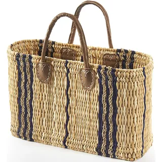 Kobolo Tasche Seegrastasche Korbtasche Strandtasche - Lederhenkel - Muster in blau Schultertasche Umhängetasche Korb Shopper Handtasche Taschen Uni - Naturbelassen