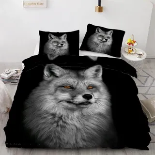 Bettwäsche-Set Fuchs 200x200 cm 3-teilig Mikrofaser 3D Motiv mit Reißverschluss