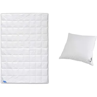 Böhmerwald Komfort Dauneneinziehdecke, 135 x 200cm, leicht & Exclusiv Dreikammer-Kopfkissen, außen: 90% Daunen / 10% Federn, innen: 100% Federn, Füllgewicht: 800 + 200 g, weich, 80 x 80 cm