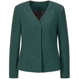 Kurzjacke GOLDNER "Langarm Jersey-Blazer, Baumwolle", Damen, Gr. 46, grün (smaragd), Obermaterial: 65% Baumwolle CO. 35% Polyester PES., Modisch, V-Ausschnitt, Jacken Kurzjacke, Strukturierte Oberfläche