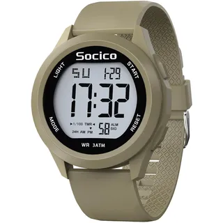SOCICO Herren Digitaluhr Sport Wasserdicht Outdoor Großes Gesicht Militär Uhren mit Stoppuhr Hintergrund Beleuchtung Alarm Datum Anzeige (Khaki)