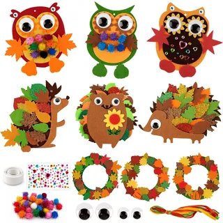 Moosono Bastelsets für Kinder Herbst, 9 Stück Basteln Herbst Kinder | Herbstbasteln Moosgummi Bastelset Kinder Herbstdeko Basteln Igel Eule & Herbstkranz Jungen Mädchen 3 4 5 6 7 8 Jahre
