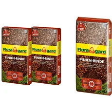 Floragard Mulch Pinienrinde 15-25 mm 2x60 L • mittel • dekorativer Bodenbelag • unterdrückt Unkrautwuchs • naturbelassen • für mediterranes Flair • 120 L & Pinienrinde 2-8 mm 20 Liter Mulch, Erdfarben