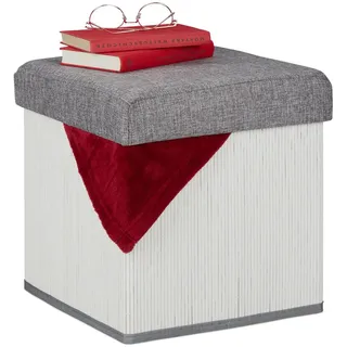 Relaxdays Sitzhocker , Weiß , Holz, Textil, Holzwerkstoff , 35x36x35 cm , Wohnzimmer, Sessel, Hocker & Hockerbänke, Sitzhocker