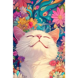 EOBROMD Malen Nach Zahlen Erwachsene Katze, Blumen DIY Handgemalt Tiere Ölgemälde Kit mit Rahmen, Paint by Numbers mit 3 Pinseln und Acrylfarbe Knitterfreie Leinwand Kit zur Heimdekoration 20x30cm