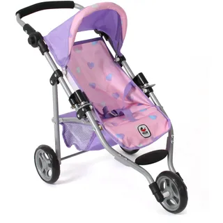 Bayer Chic 2000 CHIC2000 Puppenbuggy Lola, Kinderwagen für Puppen bis ca. 50 cm Größe, Jogging-Buggy, Puppenjogger, Puppenwagen, Herzchen lila