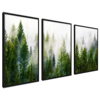 ag.art deco Mood Poster Set | Wald im Nebel Modern Kunstdruck | 3 Stück 30x40cm | Wanddeko Wandbilder Wohnzimmer Schlafzimmer Küche Esszimmer und Badezimmer | ohne Rahmen