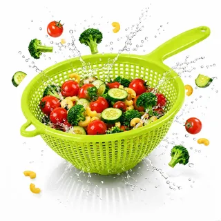 Stielsieb Kunststoff Stielseiher Nudelsieb mit Griff Küchensieb Abtropfsieb Sieb Plastik Handsieb Seiher Blanchiersieb Küchenhelfer Abseiher Salatsieb Passiersieb Spitzsieb stapelbar 35 cm grün