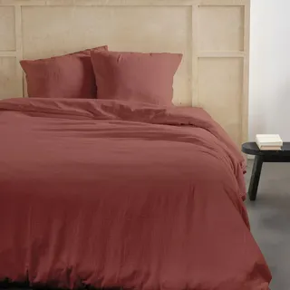 TODAY Bettwäsche für Doppelbett, 240 x 220 cm, Baumwollgaze, einfarbig, Terrakotta