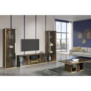 Set 3tlg Wohnzimmer rtv Vitrine tv Sideboard Schrank Tisch Wohnzimmer Holz Möbel - Braun