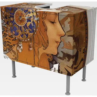 Waschbeckenunterschrank 2 Türen Kunst höhenverstellbar mit Füßen - 60er Breite - originell Retro Vintage Unterschrank beige Bad Gäste WC Möbel mit Motiv 1733 - Beige