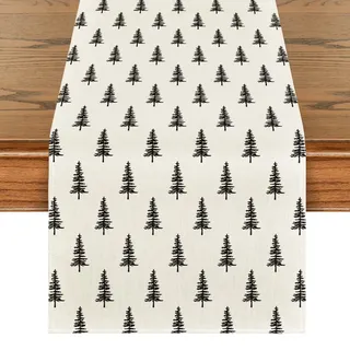 Artoid Mode Schwarz Bäume Weihnachten Tischläufer, Winter Xmas Küche Tisch Dekoration Drinnen Urlaub Party Dekor 40x140 cm