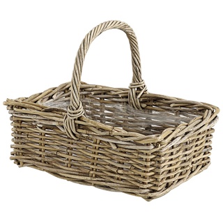 Dehner Rattan Pflanzkorb mit Henkel, ca. 40 x 28 x 30 cm, Rattangeflecht, grau/braun