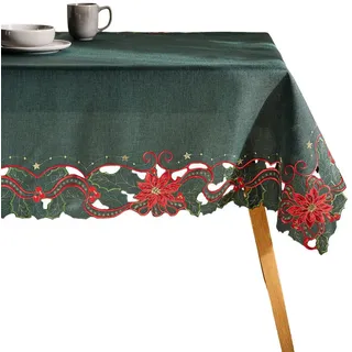 home&you Tischdecke Estrelo 145 x 220cm, Grün, Dekorative Tischdeko Weihnacheten, Weihnachtsdeko, Christmas , Textil , 145x1x220 cm , Heimtextilien, Wohntextilien, Tischwäsche, Tischdecken