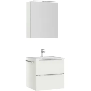 Nobilia Badezimmer , Weiß, Edelstahlfarben , Holzwerkstoff , 2 Schublade(n),2 Schublade(n) Schubladen , G , 61 cm , Goldenes M, Made in Germany , Griffeauswahl, hängend, Zusatzausstattung erhältlich, Typenvielfalt , Badezimmer, Badmöbelsets & Badmöbelserien, Badmöbel-Sets