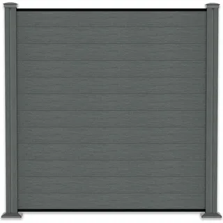 WPC-Sichtschutzzaun grau Komplett-Set Länge 27,23m Steckzaun 15 Zaunelemente mit 16 Pfosten 190cm Pfostenträger zum Aufschrauben & Montagematerial - Grau