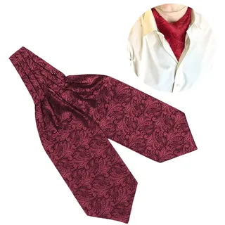 Krawattenschal Herren Hochzeit Ascot Krawatte, Taschentuch Paisley Business Ascot Krawatte und Einstecktuch Set, Pocket Square Cufflink Set Party Classic Floral Wedding Business, Rotwein