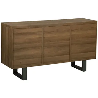 BELIANI Sideboard Dunkler Holzfarbton MDF Platte Metall 79 x 140 x 42 cm Modern Industrieller Stil Viel Stauraum Stabiles Gestell Wohnzimmer - Braun, Grau