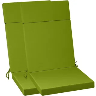 PRIMEPATIO Hochlehner Auflage 120x50x6 cm mit Abnehmbarem Bezug – Gartenstuhlauflage Wasserabweisend, 6 cm Polsterung & Befestigungsbänder – Outdoor Sitzkissen für Hochlehner, 2er Set Grün