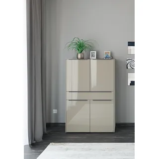 Set One by Musterring Highboard Reno 92 x 140 x 42 cm Taupe matt lack / Glas taupe glanz