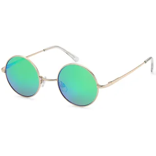 Stylebreaker "Retro Sonnenbrille Klein Rund mit Federscharnier", 1 Stk., gestell gold, glas grün, blau verspiegelt),