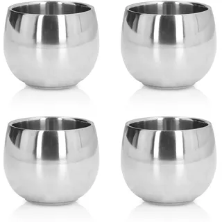 Cyrank 150ml Edelstahl Tasse, 4-teilige Edelstahl Espressotassen, Espressotassen Dickwandig, Espressobecher, Camping Kaffeetassen, Doppelwandige Kaffeetassen, Stapelbare Teetassen, Unzerbrechliche